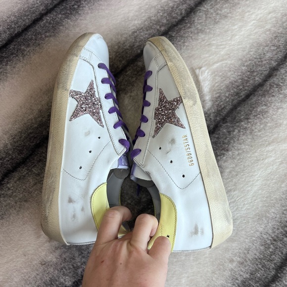 Golden Goose Superstar Classic Leather Glitter Star White Pink Yellow Sneakers - Picture 7 of 16